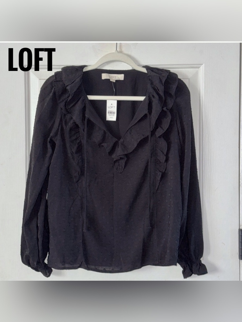 NWT LOFT Black Ruffle Blouse. Sz XXS